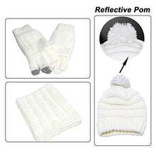 Load image into Gallery viewer, Warm Scarf Glove Hat Beanie Set - Cable Knit Winter Gift Set Pom Cap Touch Screen Glove Long Scarf 3 PCS Set for Women