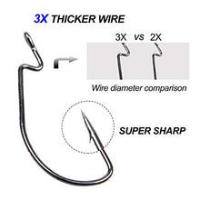 Load image into Gallery viewer, Bass Fishing Worm Hooks Set, 120pcs 3X Offset Fishing Hooks Bass High Carbon Steel Worm Bait Hooks Jig Fish Hooks for Bass Trout Saltwater Freshwater Fishing Tackle Accessories