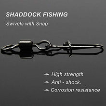 Load image into Gallery viewer, Shaddock Fishing 210pieces/box Fishing Swivel Snap Connectors Size 2 4 5 6 8 High-Strength Fishing Rolling Swivels with Nice Snaps Fishing Tackle Kit (100% Copper+Stainless Steel)