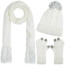Load image into Gallery viewer, Hat Glove Scarf Set Women, 3 in 1 Beanie Hat and Scarf Winter Set Knit Warm Winter Gift Set for Women Girls (Cream)
