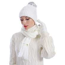 Load image into Gallery viewer, Hat Glove Scarf Set Women, 3 in 1 Beanie Hat and Scarf Winter Set Knit Warm Winter Gift Set for Women Girls (Cream)