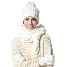 Load image into Gallery viewer, Warm Scarf Glove Hat Beanie Set - Cable Knit Winter Gift Set Pom Cap Touch Screen Glove Long Scarf 3 PCS Set for Women