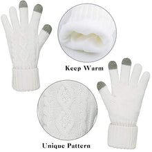 Load image into Gallery viewer, Warm Scarf Glove Hat Beanie Set - Cable Knit Winter Gift Set Pom Cap Touch Screen Glove Long Scarf 3 PCS Set for Women (Cream)