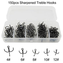 Load image into Gallery viewer, JL Sport Easy Catch 150pcs/box Extra SharpTreble Hooks High Carbon Steel Classic 3551 Size 4 6 8 10 12 Round Bend Classic Fishing Treble Hooks Fish Hooks Set