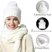 Load image into Gallery viewer, Warm Scarf Glove Hat Beanie Set - Cable Knit Winter Gift Set Pom Cap Touch Screen Glove Long Scarf 3 PCS Set for Women