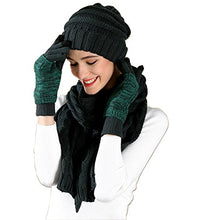 Load image into Gallery viewer, Hat Glove Scarf Set Women, 3 in 1 Beanie Hat and Scarf Winter Set Knit Warm Winter Gift Set for Women Girls (Deep Green)