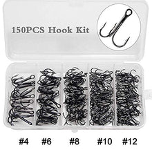 Load image into Gallery viewer, JL Sport Easy Catch 150pcs/box Extra SharpTreble Hooks High Carbon Steel Classic 3551 Size 4 6 8 10 12 Round Bend Classic Fishing Treble Hooks Fish Hooks Set