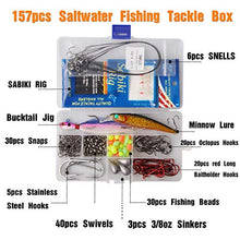 Load image into Gallery viewer, Saltwater Fishing Lures Surf Fishing Tackle Box, 157pcs Surf Fishing Bait Rigs Minnow Lure Bucktail Jig Hooks Sinker Fishing Gear Accessories