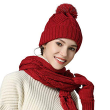 Load image into Gallery viewer, Hat Glove Scarf Set Women, 3 in 1 Beanie Hat and Scarf Winter Set Knit Warm Winter Gift Set for Women Girls (Carmine)