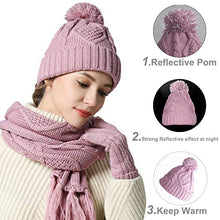 Load image into Gallery viewer, Warm Scarf Glove Hat Beanie Set - Cable Knit Winter Gift Set Pom Cap Touch Screen Glove Long Scarf 3 PCS Set for Women