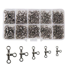 Load image into Gallery viewer, 3 Way Cross-Line Barrel Fishing Swivels Set - 120PCS Brass T-Shape Triple Swivel Connector Fast Rolling Swivels Tackle Accessories Test 30-90 lbs