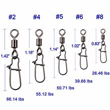Load image into Gallery viewer, Shaddock Fishing 210pieces/box Fishing Swivel Snap Connectors Size 2 4 5 6 8 High-Strength Fishing Rolling Swivels with Nice Snaps Fishing Tackle Kit (100% Copper+Stainless Steel)