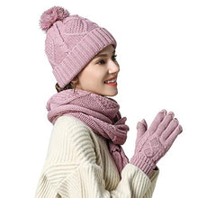 Load image into Gallery viewer, Warm Scarf Glove Hat Beanie Set - Cable Knit Winter Gift Set Pom Cap Touch Screen Glove Long Scarf 3 PCS Set for Women