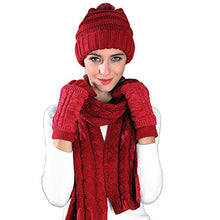 Load image into Gallery viewer, Warm Scarf Glove Hat Beanie Set - Cable Knit Winter Gift Set Pom Cap Touch Screen Glove Long Scarf 3 PCS Set for Women