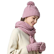 Load image into Gallery viewer, Hat Glove Scarf Set Women, 3 in 1 Beanie Hat and Scarf Winter Set Knit Warm Winter Gift Set for Women Girls (Pink)