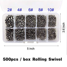 Load image into Gallery viewer, Shaddock Fishing 500pcs/box Size 2 4 6 8 10 Fishing Rolling Swivel High-Strength Stainless Steel Rolling Barrel Swivel Fishing Tackle-30Lb to 97 Lb