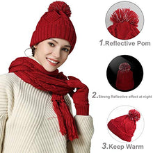 Load image into Gallery viewer, Warm Scarf Glove Hat Beanie Set - Cable Knit Winter Gift Set Pom Cap Touch Screen Glove Long Scarf 3 PCS Set for Women