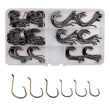 Load image into Gallery viewer, Offset Circle Fishing Hooks Kit - 180pcs 2X Strong Saltwater Freshwater Fish Hooks Sharp High Carbon Steel Octopus Fish Hooks, Size 1-5/0