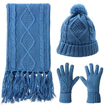 Load image into Gallery viewer, Warm Scarf Glove Hat Beanie Set - Cable Knit Winter Gift Set Pom Cap Touch Screen Glove Long Scarf 3 PCS Set for Women (Sky blue)