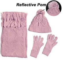 Load image into Gallery viewer, Warm Scarf Glove Hat Beanie Set - Cable Knit Winter Gift Set Pom Cap Touch Screen Glove Long Scarf 3 PCS Set for Women