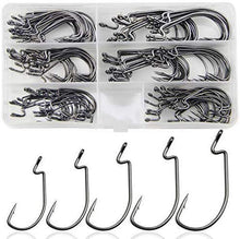 Load image into Gallery viewer, Bass Fishing Worm Hooks Set, 120pcs 3X Offset Fishing Hooks Bass High Carbon Steel Worm Bait Hooks Jig Fish Hooks for Bass Trout Saltwater Freshwater Fishing Tackle Accessories
