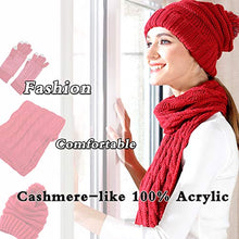 Load image into Gallery viewer, Hat Glove Scarf Set Women, 3 in 1 Beanie Hat and Scarf Winter Set Knit Warm Winter Gift Set for Women Girls (Wine Red)