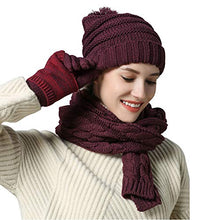 Load image into Gallery viewer, Warm Scarf Glove Hat Beanie Set - Cable Knit Winter Gift Set Pom Cap Touch Screen Glove Long Scarf 3 PCS Set for Women