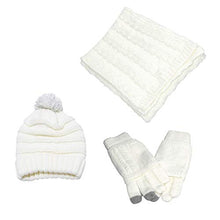 Load image into Gallery viewer, Hat Glove Scarf Set Women, 3 in 1 Beanie Hat and Scarf Winter Set Knit Warm Winter Gift Set for Women Girls (White)
