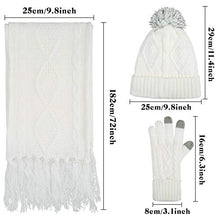 Load image into Gallery viewer, Hat Glove Scarf Set Women, 3 in 1 Beanie Hat and Scarf Winter Set Knit Warm Winter Gift Set for Women Girls (Cream)
