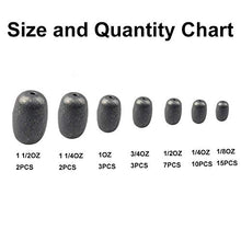 Load image into Gallery viewer, Assorted Egg Sinker Weights Kit - Assorted Sizes Saltwater Fishing Weights-Total 18.6OZ 42pcs Worm/Bell/Bass Casting Hollow Egg Sinkers Weights Kit
