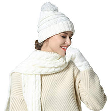 Load image into Gallery viewer, Hat Glove Scarf Set Women, 3 in 1 Beanie Hat and Scarf Winter Set Knit Warm Winter Gift Set for Women Girls (White)

