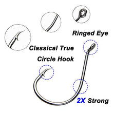 Load image into Gallery viewer, Offset Circle Fishing Hooks Kit - 180pcs 2X Strong Saltwater Freshwater Fish Hooks Sharp High Carbon Steel Octopus Fish Hooks, Size 1-5/0
