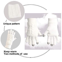 Load image into Gallery viewer, Hat Glove Scarf Set Women, 3 in 1 Beanie Hat and Scarf Winter Set Knit Warm Winter Gift Set for Women Girls (White)
