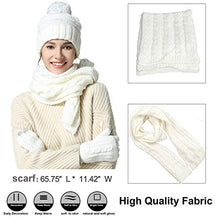 Load image into Gallery viewer, Hat Glove Scarf Set Women, 3 in 1 Beanie Hat and Scarf Winter Set Knit Warm Winter Gift Set for Women Girls (White)
