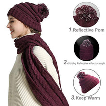 Load image into Gallery viewer, Warm Scarf Glove Hat Beanie Set - Cable Knit Winter Gift Set Pom Cap Touch Screen Glove Long Scarf 3 PCS Set for Women
