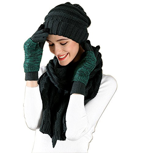 Hat Glove Scarf Set Women, 3 in 1 Beanie Hat and Scarf Winter Set Knit –  lenjooy