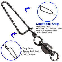 Load image into Gallery viewer, Easy Catch 10 Pack High-Strength Fishing Ball Bearing Swivel with Coastlock Snap, Strong Welded Ring for Saltwater Fishing-18Lb to 350Lb (100% Copper+Stainless Steel)(Size 2+2 (45lb) 10Pack)
