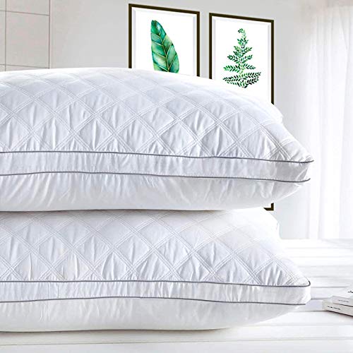 Gusseted Bed Pillow for Sleeping,Cotton Hotel Pillow Queen Pillows Set of 2 Polyester Pillows for Side Sleepers, Fluffy and Soft(Queen,20
