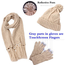 Load image into Gallery viewer, Hat Glove Scarf Set Women, 3 in 1 Beanie Hat and Scarf Winter Set Knit Warm Winter Gift Set for Women Girls (Beige)
