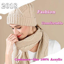 Load image into Gallery viewer, Hat Glove Scarf Set Women, 3 in 1 Beanie Hat and Scarf Winter Set Knit Warm Winter Gift Set for Women Girls (Beige)
