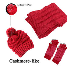 Load image into Gallery viewer, Hat Glove Scarf Set Women, 3 in 1 Beanie Hat and Scarf Winter Set Knit Warm Winter Gift Set for Women Girls (Wine Red)
