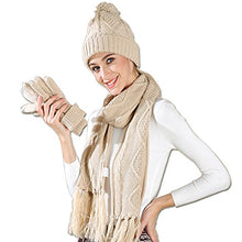 Load image into Gallery viewer, Hat Glove Scarf Set Women, 3 in 1 Beanie Hat and Scarf Winter Set Knit Warm Winter Gift Set for Women Girls (Beige)
