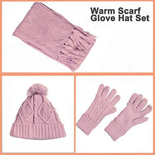Load image into Gallery viewer, Hat Glove Scarf Set Women, 3 in 1 Beanie Hat and Scarf Winter Set Knit Warm Winter Gift Set for Women Girls (Pink)
