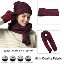 Load image into Gallery viewer, Warm Scarf Glove Hat Beanie Set - Cable Knit Winter Gift Set Pom Cap Touch Screen Glove Long Scarf 3 PCS Set for Women
