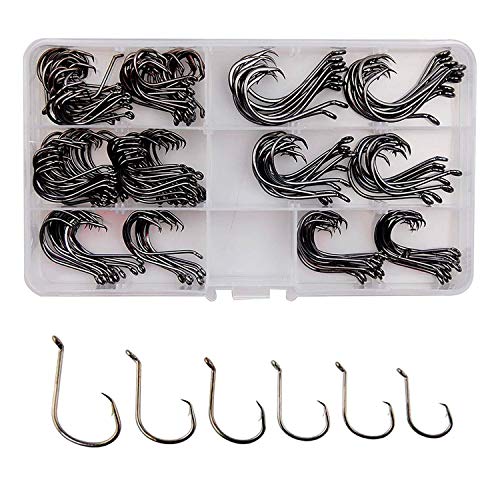 Offset Circle Fishing Hooks Kit - 180pcs 2X Strong Saltwater Freshwater Fish Hooks Sharp High Carbon Steel Octopus Fish Hooks, Size 1-5/0