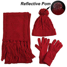 Load image into Gallery viewer, Warm Scarf Glove Hat Beanie Set - Cable Knit Winter Gift Set Pom Cap Touch Screen Glove Long Scarf 3 PCS Set for Women
