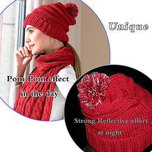 Load image into Gallery viewer, Hat Glove Scarf Set Women, 3 in 1 Beanie Hat and Scarf Winter Set Knit Warm Winter Gift Set for Women Girls (Wine Red)
